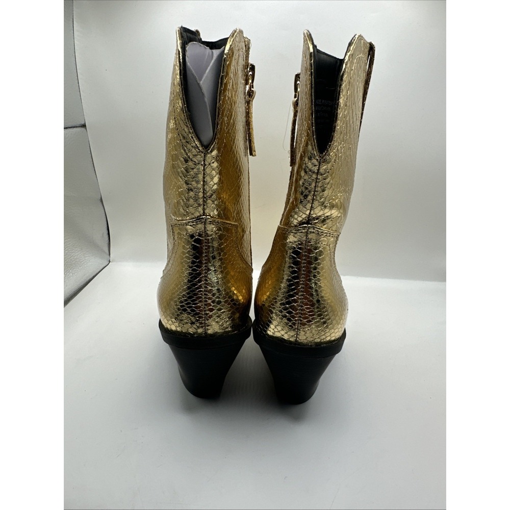 NEW Scoop Shiny Gold Metallic Snake Print Ankle Booties Chunky Heel Size 10 - Picture 4 of 11